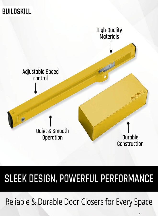 BUILDSKILL جهاز إغلاق أبواب هيدروليكي من Buildskill مزود بذراع تثبيت وغطاء PVD، جهاز إغلاق أبواب للأبواب الخشبية، مصنوع من الألومنيوم والمعدن، جهاز إغلاق أبواب أوتوماتيكي للمنزل، مانع للأبواب، سرعة قابلة للتعديل، 85 كجم، ذهبي (عبوة من قطعة واحدة) - Image 3